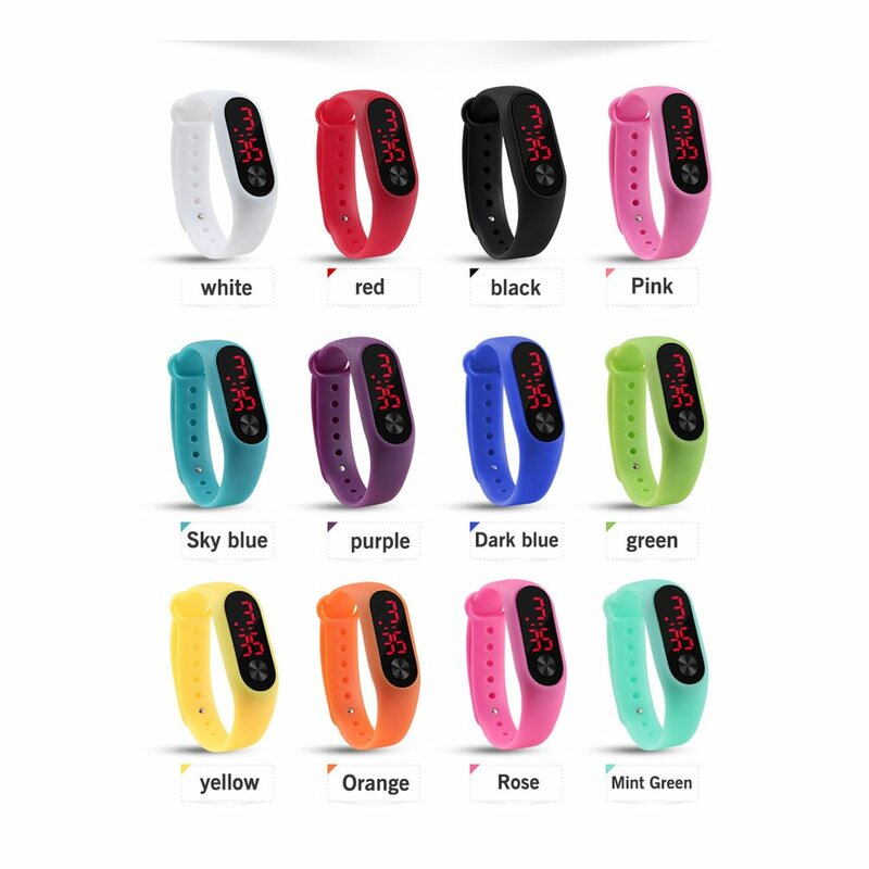 Relógio casual com pulseira para homem e mulher, relógio esportivo digital eletrônico LED branco com pulseira de silicone de cor colorido para crianças