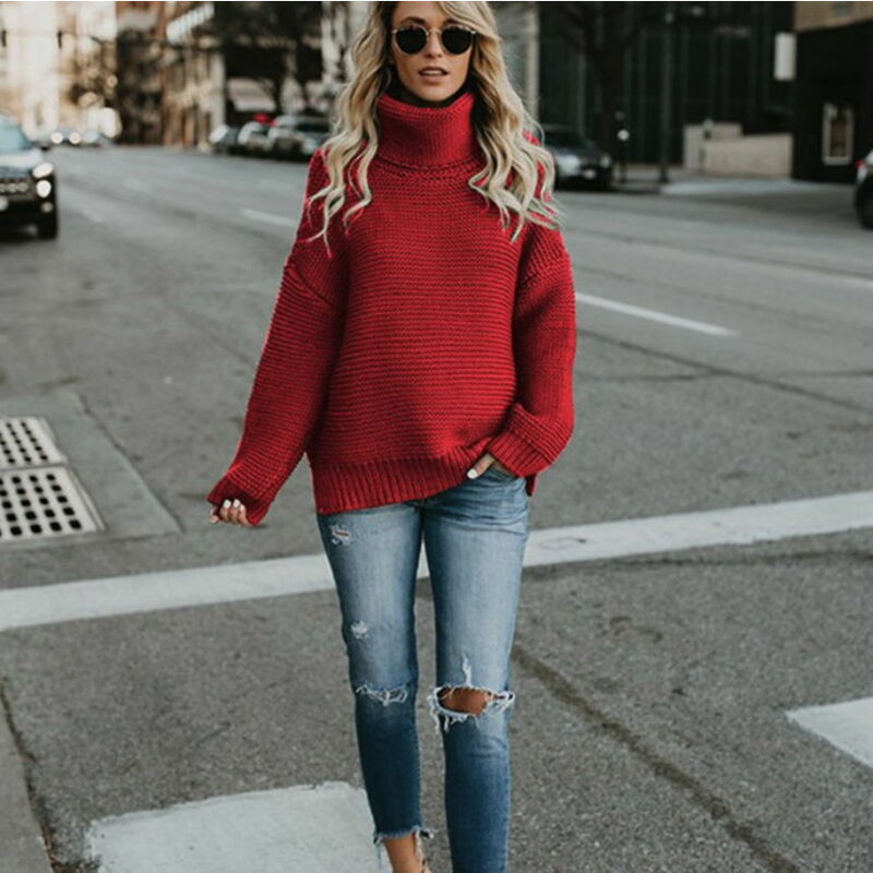 2019 Autumn And Winter New European And American Sweater Thick Line Long Sleeve high collar pullover sweater women