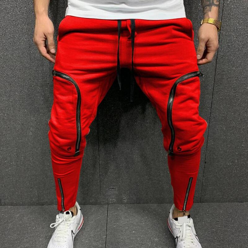 Cargo Pants Men Fashion Solid Color Drawstring Casual Multi Zippers Pockets Trousers Hip Hop Style Men Harem Pants Streetwear