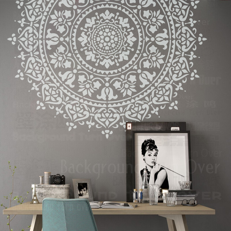 70cm - 110cm wzornik Mandala bardzo duża do malowania duże okrągłe dekory ścienne malowanie ścian cegła podłogowa szablon Vintage płytka S052