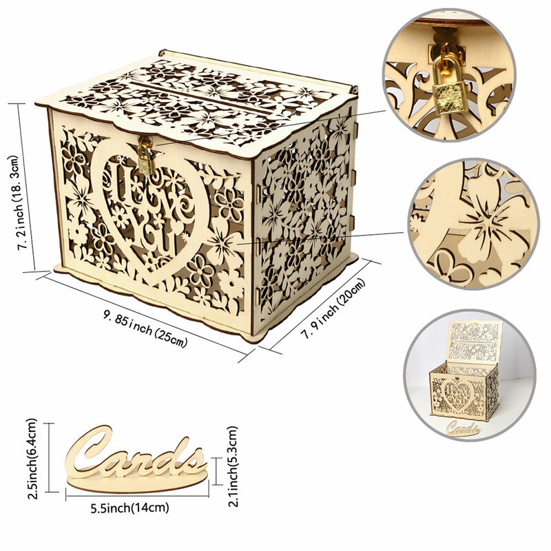 Karta ślubna pudełka drewniane pudełko materiały ślubne DIY para jeleń ptak kwiat wzór siatka wizytówka drewniane pudełko