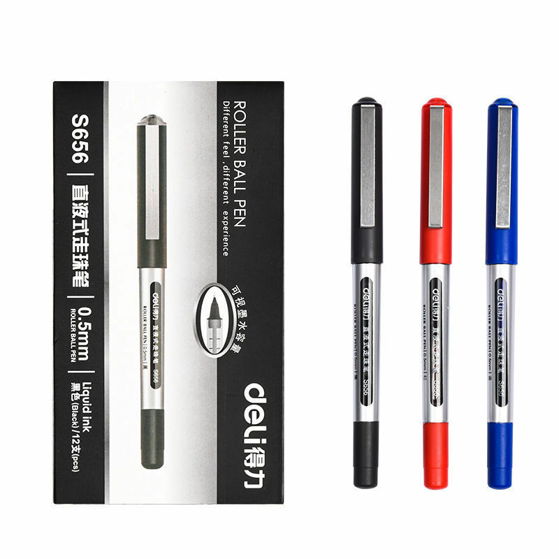 12pcs S656 Straight Liquid Ball Pen Neutral Student Test 0.5 Black Office Signature Water Work