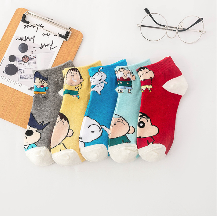 Calcetines estampados de Shin chan para mujer, calcetín de algodón con dibujos animados de Nohara Himawari Nowara Shnnosuke Toru Kazama