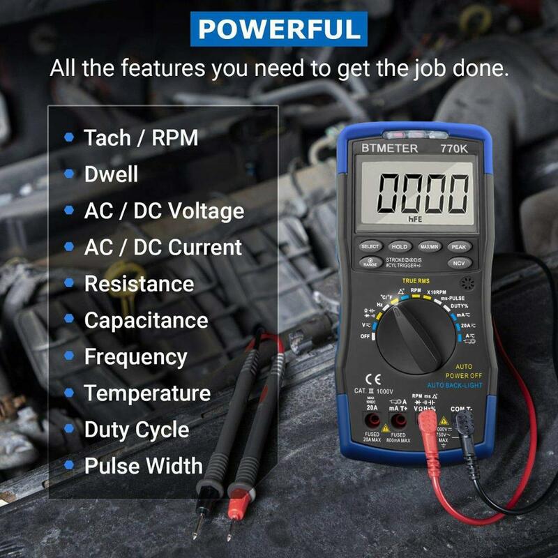 Auto Ranging Automotive Multimeter For Dwell Angle Pulse Width Tach Temperature Duty Cycle Voltage Current Resistance Test