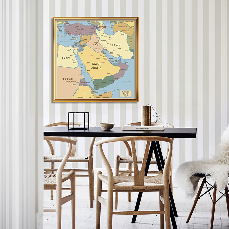 90*90 Cm Timur Tengah Peta Politik Non-woven Lukisan Kanvas Dinding Poster Seni Ruang Keluarga Dekorasi Rumah Perlengkapan Sekolah