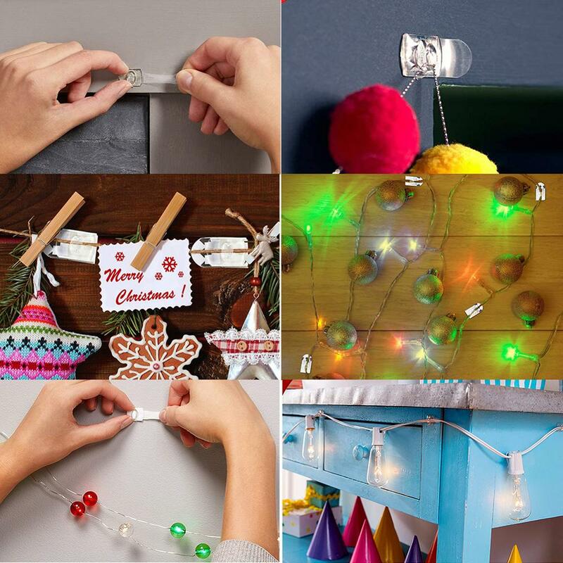 Mini Damage-Free Waterproof Wall Hooks for Home Hanging Christmas String lights Garland Adhesive Decoration Clips