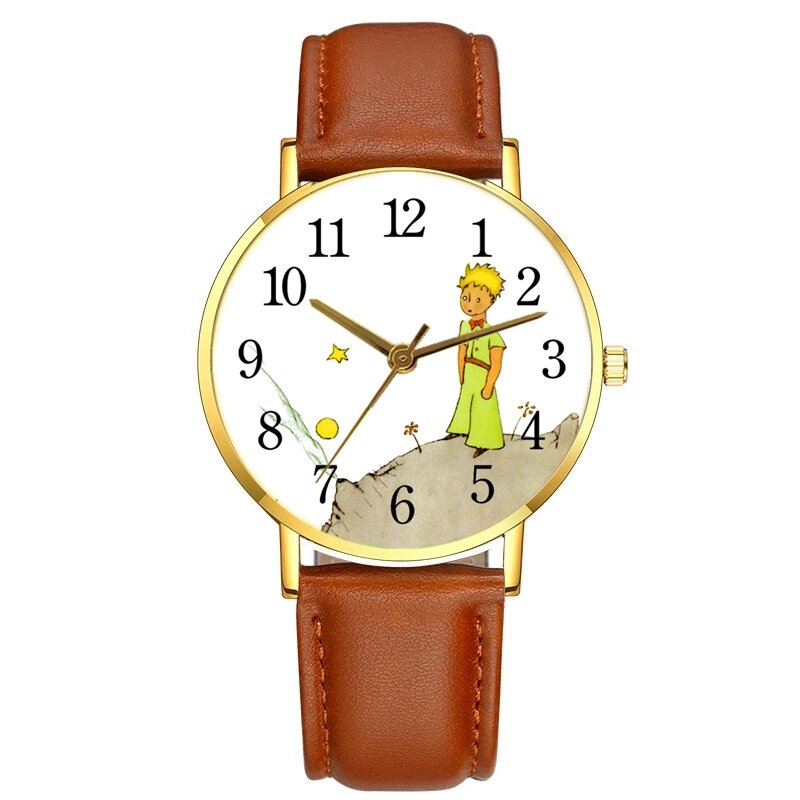 The Little Prince orologi per bambini cinturino in pelle marrone dorato moda Cartoon orologio al quarzo per bambini
