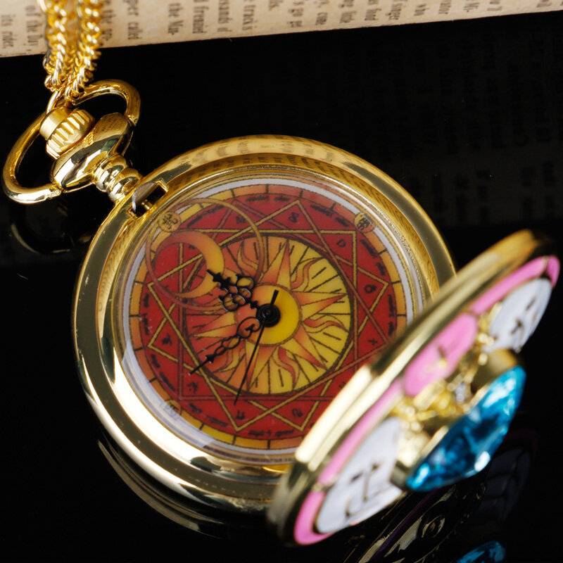 Reloj de bolsillo de animación Sakura para niño y niña, pulsera con cadena, colgante, 4 colores, regalo