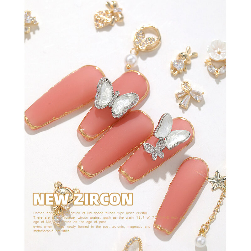 HNUIX-2 piezas de joyería de decoración de uñas de circón de mariposa, colgante de perlas de cristal, accesorios de diamantes de imitación de alta calidad para manicura