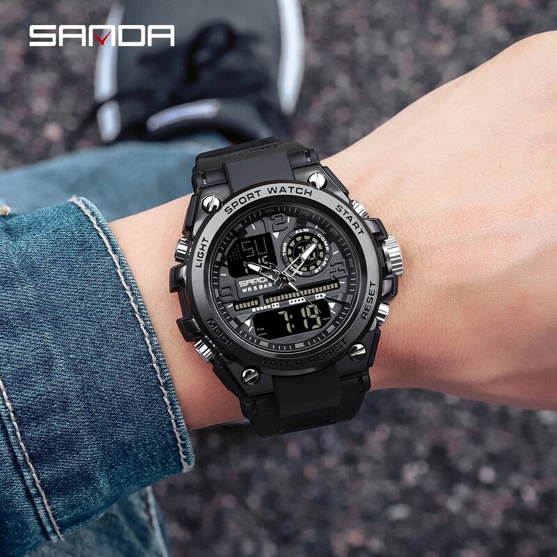 SANDA-Relógio de quartzo impermeável masculino, relógio de pulso militar, relógio esportivo, 5ATM, marca superior, 6024, 2024
