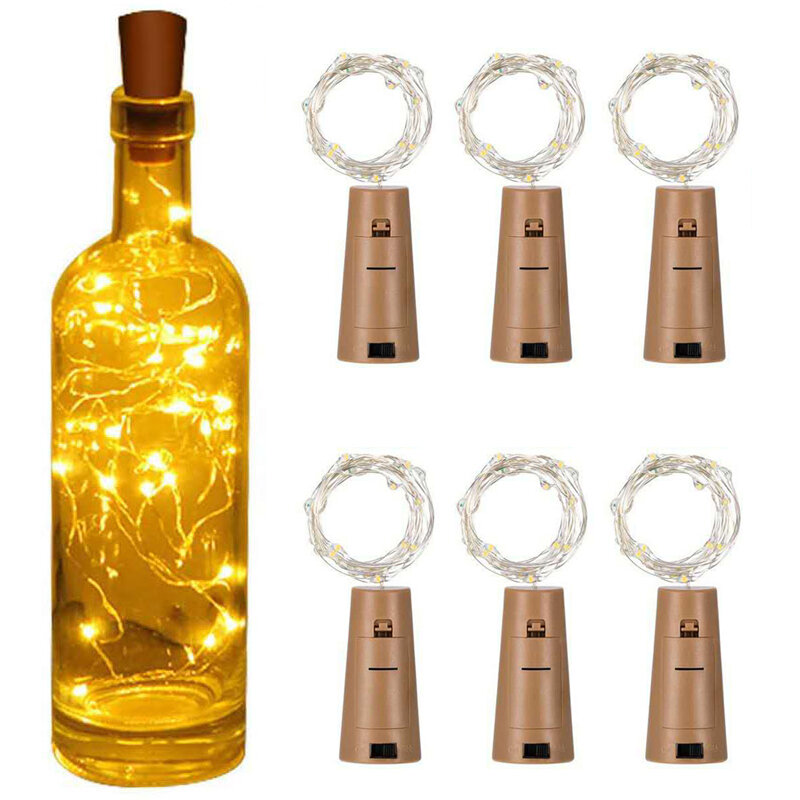 Lampu botol anggur LED, 20/10 buah lampu tali gabus baterai karangan bunga lampu peri daya untuk pesta Natal pernikahan Dekorasi Rumah