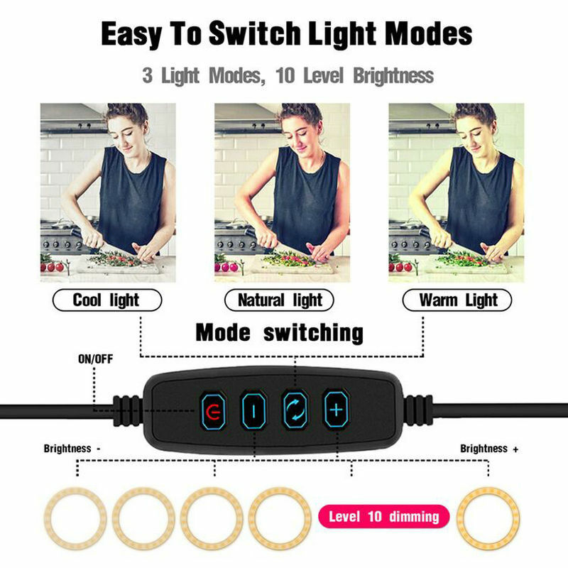 5 in 1 Large size 20CM Selfie Led Ring Light Clip-on Stand w/Phone Pad Mic Holder Short-Vedio Live Stream Makeup Studio Lamp