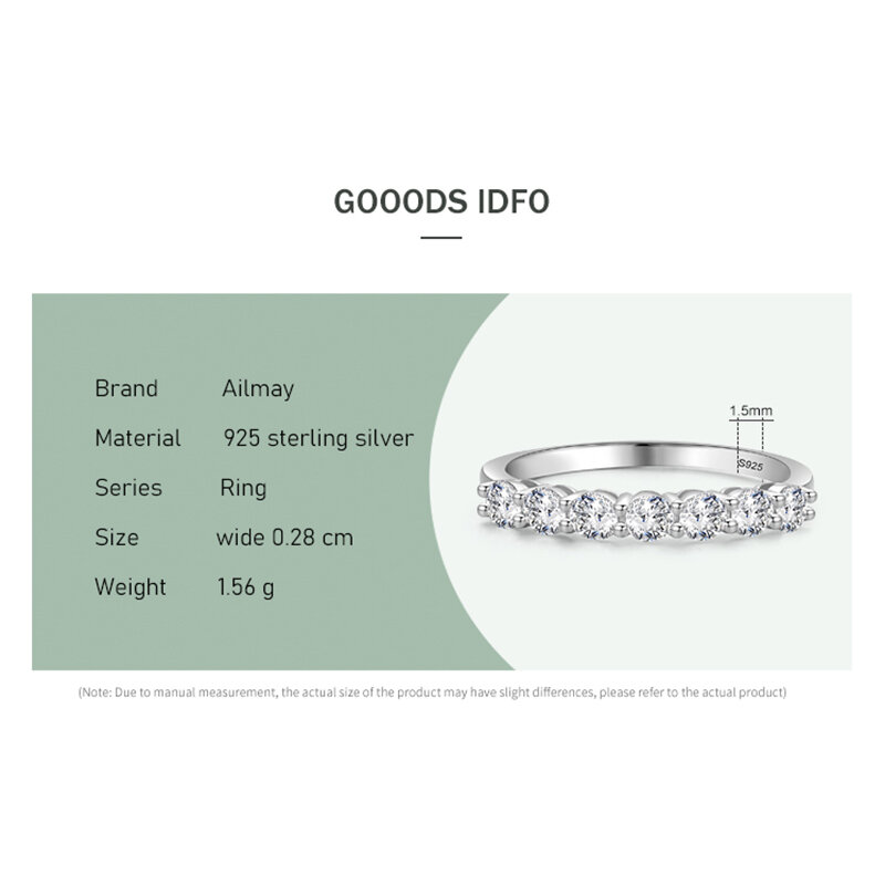 Ailmay 100% Cincin Zirkonia Kubik Berkilau Bundar Perak Sterling 925 untuk Hadiah Perhiasan Pernikahan Tunangan Wanita