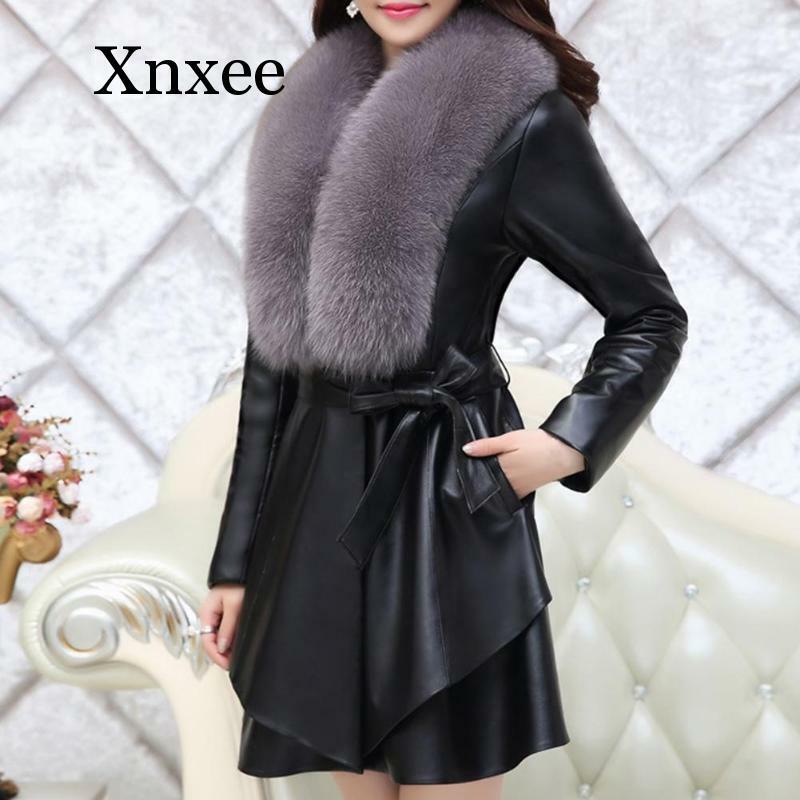 Elegante Winter Vest Verstoorde Jas Lederen Outfit Lange Mouw Pu Leer Temperament Uitloper Trend Faux Fur Vrouwen Black