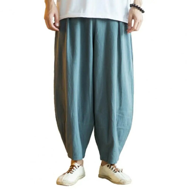 Pantalon sarouel élastique pour homme, bas tendance, jogging décontracté, style lanterne, couleur unie