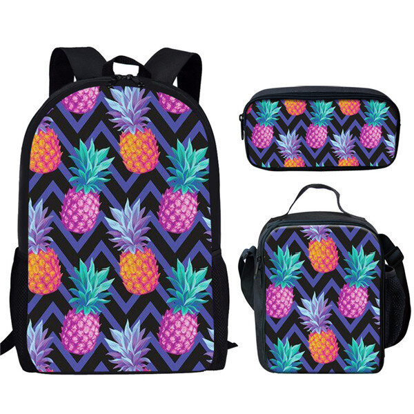 Tropical fruta abacaxi impressão mochila para crianças estudante bookbag meninos meninas sacos de escola 3 pçs/lote mochila