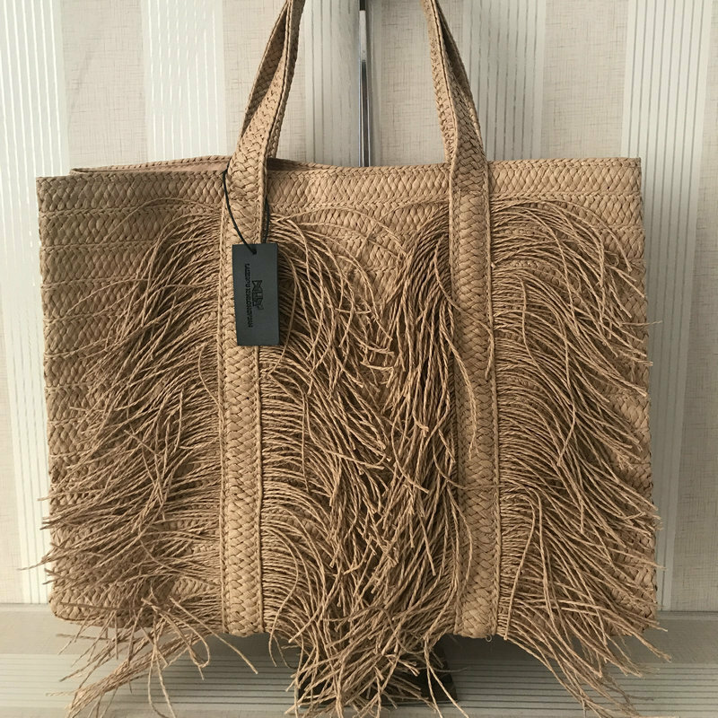 Bolso de paja con borlas de gran capacidad para mujer, bandolera tejida a mano de gran Bohemia para playa