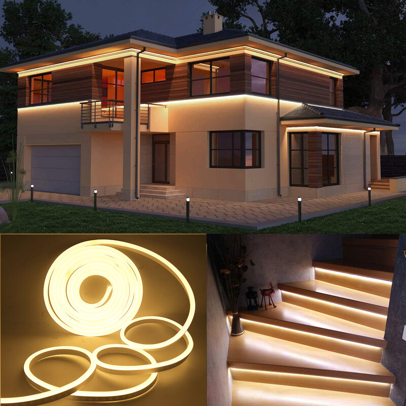 EU 220V Neon Streifen Wasserdicht Weiß/Warmweiß 2835 120LEDs/m Band Band Flexible LED Streifen lampe für Outdoor Garten Dekoration