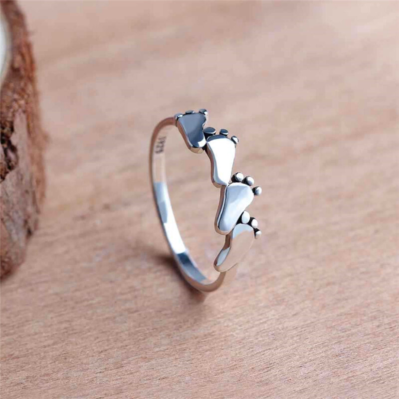 Xinsom bonito pegada forma 925 anéis de prata esterlina para mulheres coreano moda festa banquete dedo anéis meninas presente 20marr2
