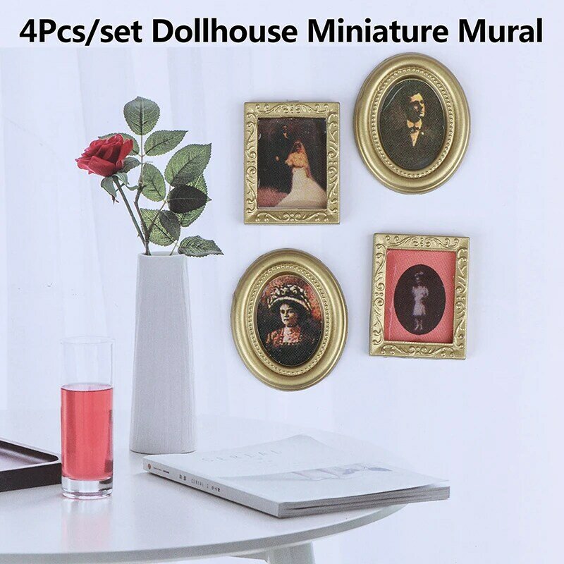 Vintage 1:12 skala zdjęcia malarstwo ścienne obraz ścienny do 1:12 Dollhouse miniaturowe Miniaturas Casa De Munecas