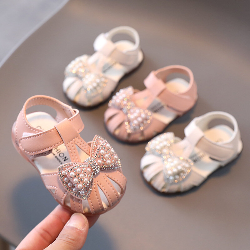 Sandales à nœud papillon pour bébé fille, chaussures de princesse à semelle souple