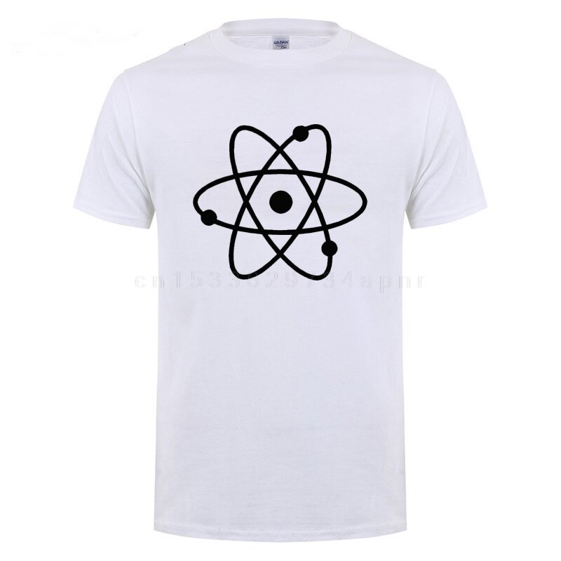 Camiseta de manga curta de algodão atômico, camiseta masculina casual nerd e harajuku com decote solto