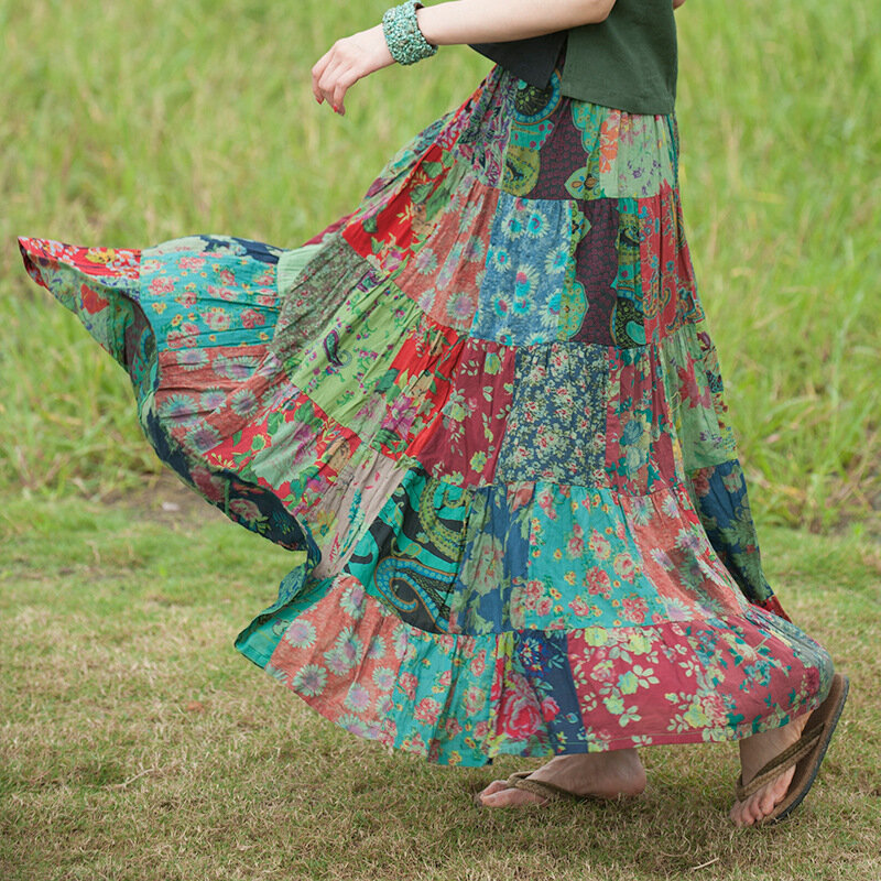 Женская длинная юбка в этническом стиле, праздничная пляжная юбка с принтом в богемном стиле, 2021