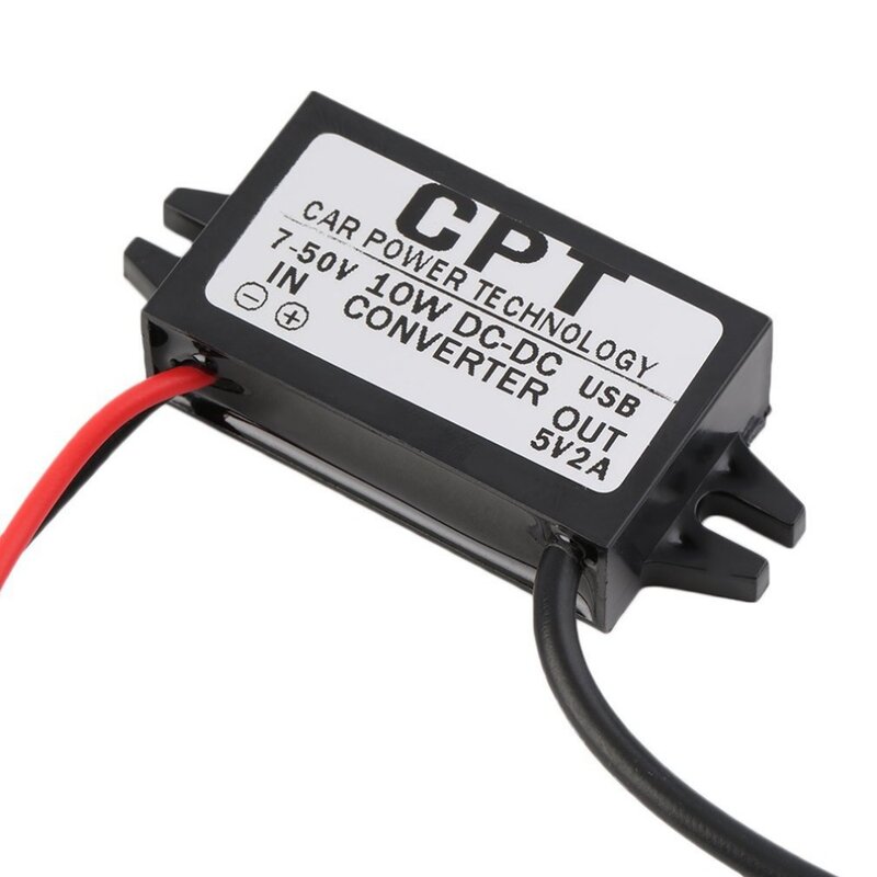 Regulador convertidor reductor hembra USB para coche, protección contra sobrecarga y bajo voltaje, resistente al agua, CC de 7-12V a 5V, 2a