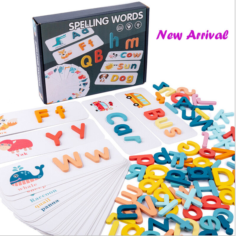 Children Wooden ABC Alphabet Bocks Flash Cards Matching Shape Letter Games STEM Preschool Educational Gifts Toys for Kids