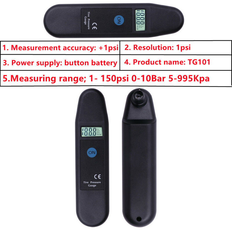 TG101 Digitale Auto Band Band Luchtdrukmeter Meter Lcd Display Manometer Barometers Tester Psi/Kpa/Bar/kg/CM2 Detector Voor Auto