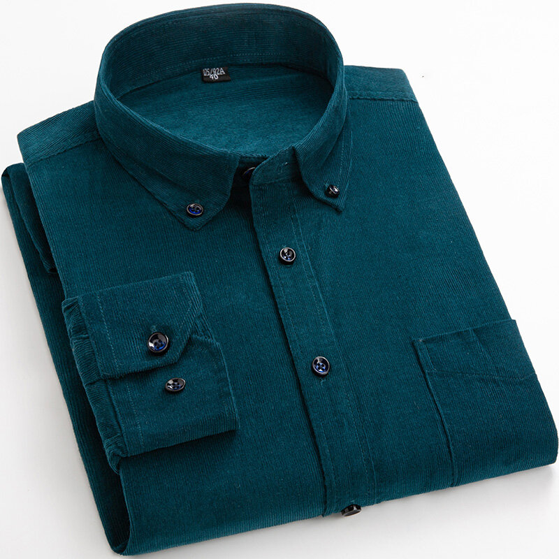 Camisa de pana de algodón de manga larga para hombre, camisa informal de ajuste Regular, cálida S ~ 6xl, sólida, con bolsillos, Otoño, calidad, Invierno