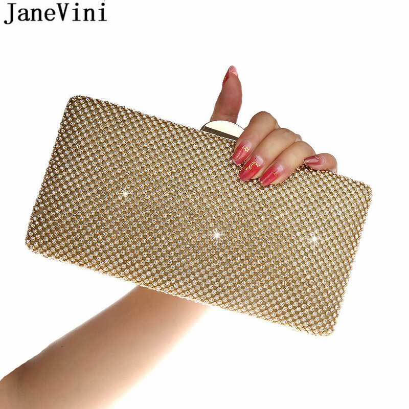 JaneVini-Bolso de mano con diamantes de imitación de cristal brillante para mujer, bolsos de mano de noche para fiesta de boda, monederos dorados de lujo