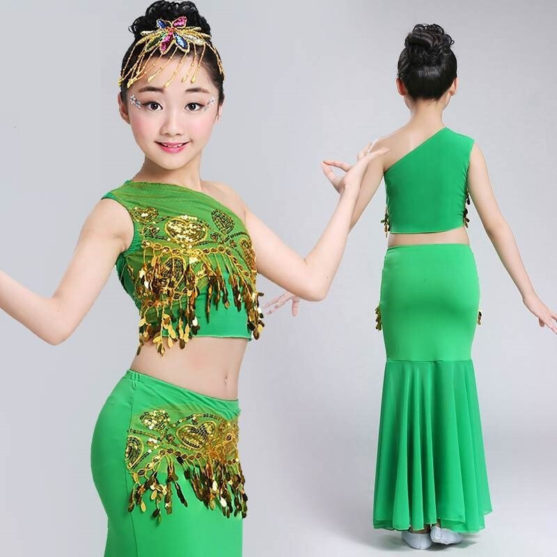 100-160 Cm Tari Perut Hari Anak Wanita Bahu Off Gadis Cosplay Tahap Payet Oriental Kostum untuk Anak-anak rok Ekor Ikan