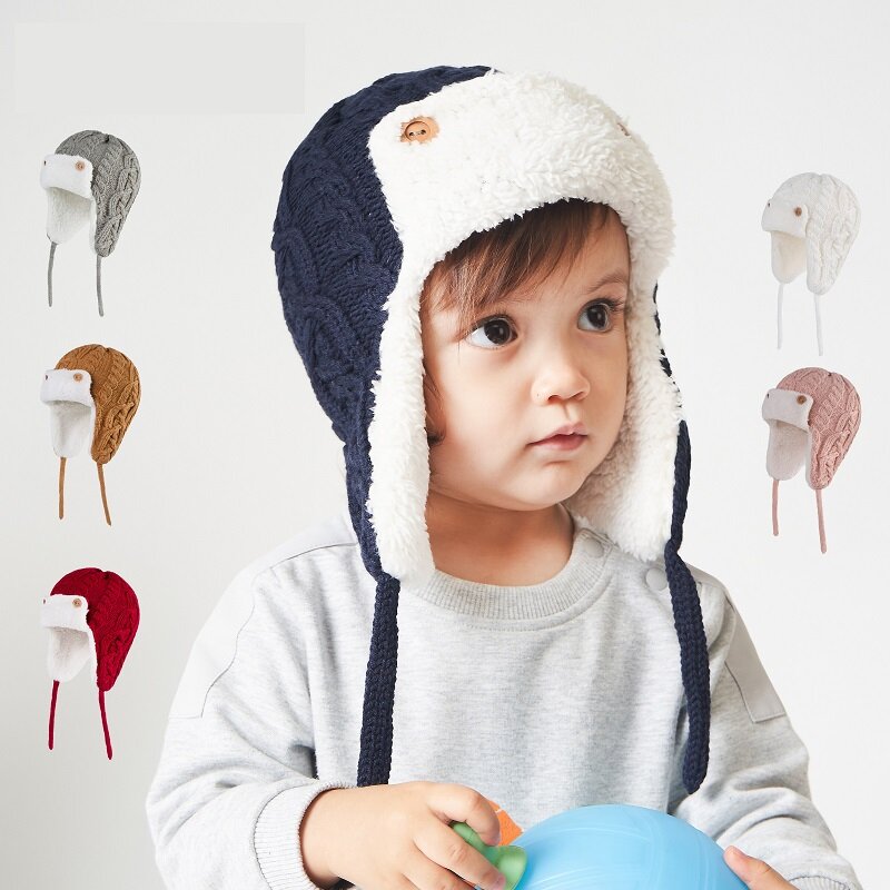 Chapéu de lã de cor sólida infantil, chapéu de malha de bebê engrossa de veludo, meninos e meninas, 0-5years, novo, outono e inverno