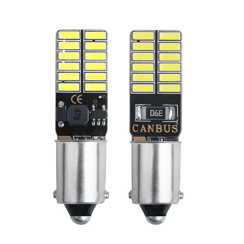 LED 조명 캔버스 4014 24 SMD 무오류 기기 번호판 조명, 독서 램프 돔 전구, 흰색 12V 6000K, BA9S T4W, 2 개