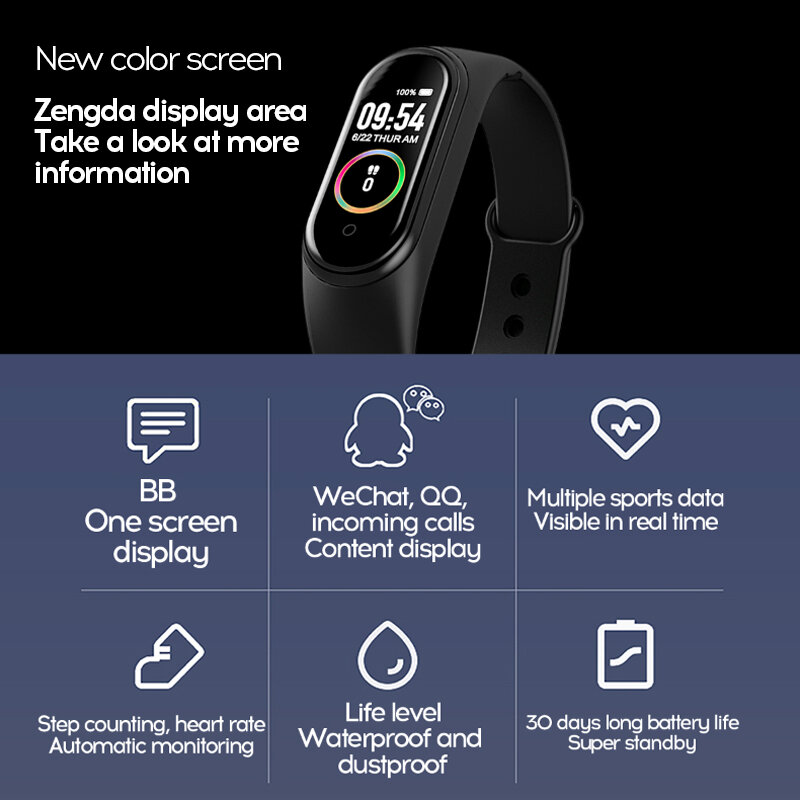 Nuovo M4 Banda Intelligente Wristband Vigilanza di Forma Fisica Inseguitore Del Braccialetto di Tocco di Colore di Sport di Frequenza Cardiaca Monitor di Pressione Sanguigna di Uomini Donne Android