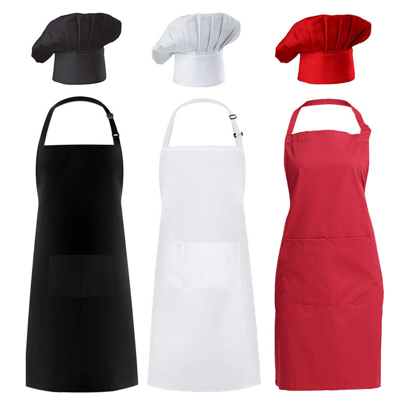 ผ้ากันเปื้อนChefชุดหมวกปรับครึ่งความยาวผ้ากันเปื้อนสำหรับผู้ใหญ่ลายโรงแรมร้านอาหารChef Waiter Kitchen Cook Apron