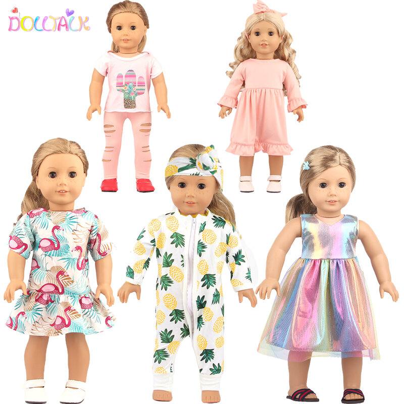 女の子のための5セットのアメリカの衣装,18インチの人形の服,動物の木,ミッキーのドレスセット,43cmの新生児と豚,人形のアクセサリー,ギフト