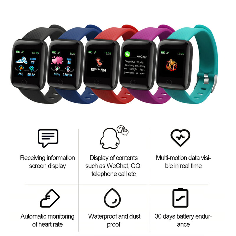 2019 android relógio inteligente masculino 116 plus para redmi xiaomi samsung bluetooth pulseira freqüência cardíaca smartband rastreador de fitness para ios