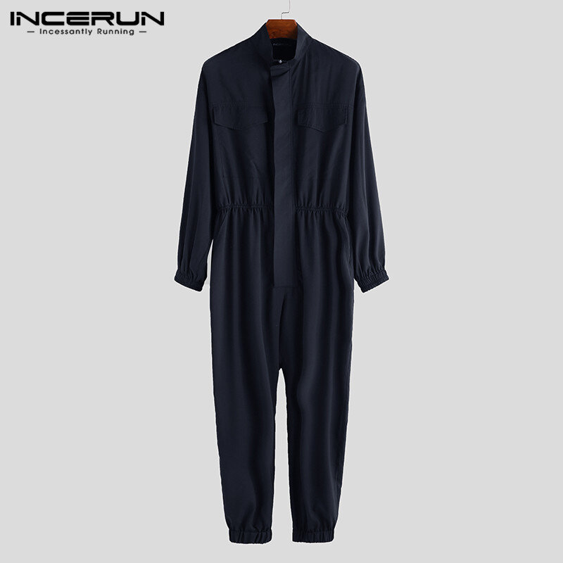Incerun-ヒップホップ襟付き日本のレトロな長袖ジャンプスーツ,スリムフィット,無地,2022