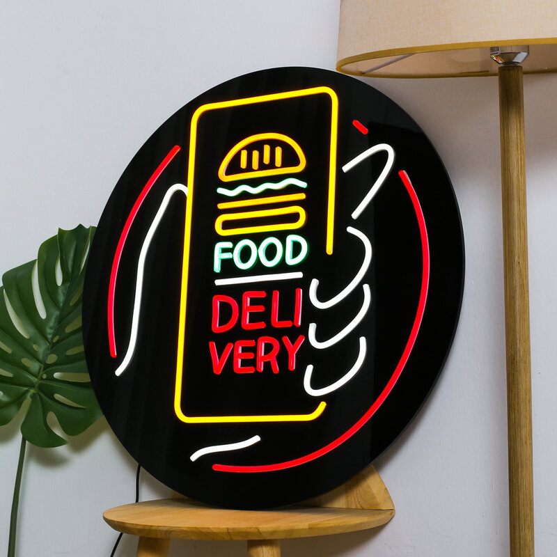 フレックスネオン食品配信ハンバーガーライトled mobilephoneに壁ネオンの装飾取り出しファストフードレストランショップストアパブ