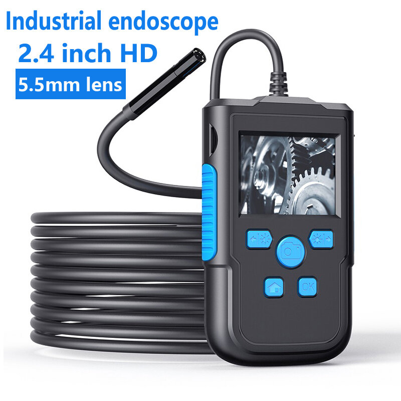 Nuova fotocamera endoscopio industriale 8MM obiettivo 2.4 pollici schermo IPS boroscopio HD1080P cavo rigido impermeabile LED luci batteria 2600mAh