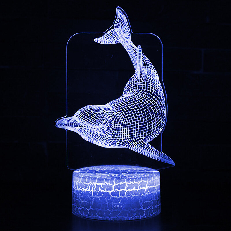 Настосветильник светодиодная 3D лампа с дистанционным/сенсорным управлением, светодиодный ночсветильник-Дельфин со сменой цветов, подаросветильник 3D лампа для детей, 30