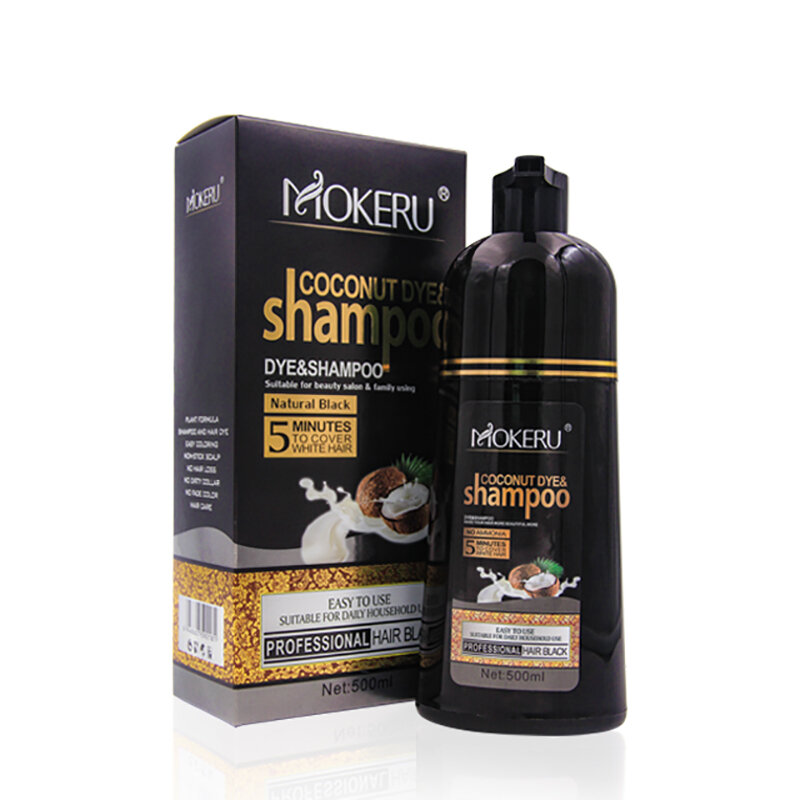 Mokeru Natural Long Lasting Coloring Coconut Oil Fast Hair Color Dye Shampoo Permanent Brown Hair Dye Shampoo for Women Men