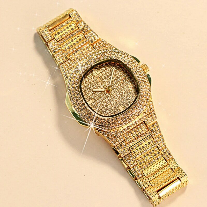 Reloj con calendario de diamantes dorados para mujer, pulsera de cuarzo de marca de lujo, de diseño Geneva, nuevo