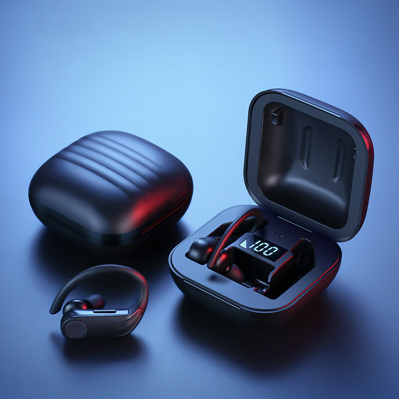 Kowkaka Bluetooth 5.0 이어폰 무선 헤드폰 스테레오 LED 디스플레이 이어 버드 이어폰 핸즈프리 스포츠 헤드셋 휴대 전화 용
