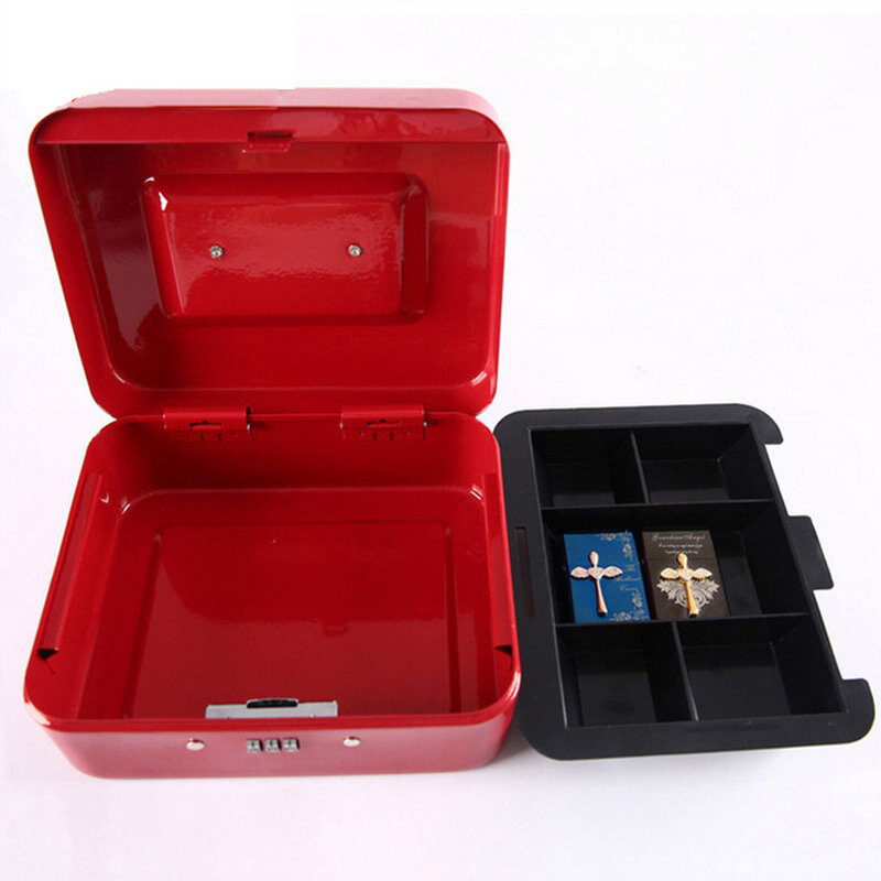 Portable Security Safe Box Senha Bloqueio Dinheiro Jóias Armazenamento Metal Box com Bloqueio para Home School Office Security Cash Key Boxs
