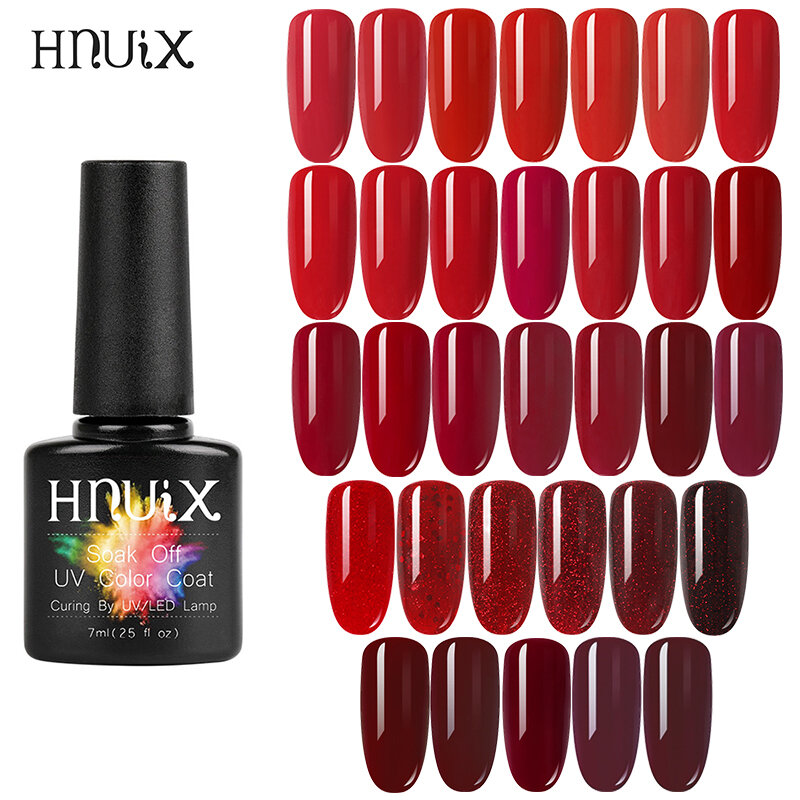Hnuix 7.3Ml Verf Gel Vernis Chinese Rode Kleur Gel Nagellak Set Voor Diy Manicure Top Base Coat Hybird nail Design Art Primer
