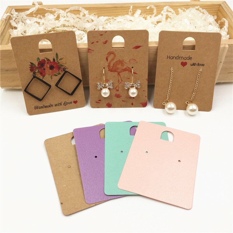 Embalagem de cartões de brinco, Ear Studs Display Card, Papelão em branco Kraft Paper, Price Tag, 50pcs, 6.5x 5cm