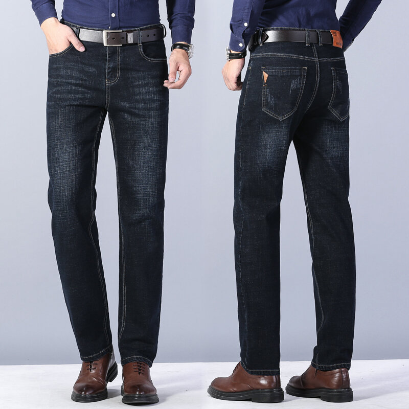 Брендовые мужские джинсы высокого качества 2023 облегающие прямые деловые повседневные Черные синие эластичные хлопковые джинсовые брюки мужские брюки